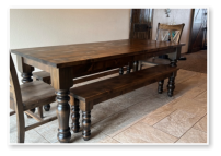 Custom built dining table in the Classic Farmhouse style built by Cattle Bend Woodworks.
