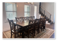 Custom built dining table in the Classic Farmhouse style built by Cattle Bend Woodworks.