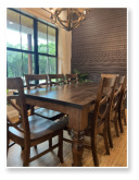 Custom built dining table in the Classic Farmhouse style built by Cattle Bend Woodworks.